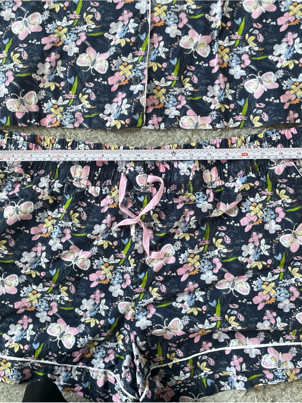 Vera Bradley XL Pajama Set Short Sleeve Button-up Shirt Shorts Bloom Boom Navy - Picture 10 of 12